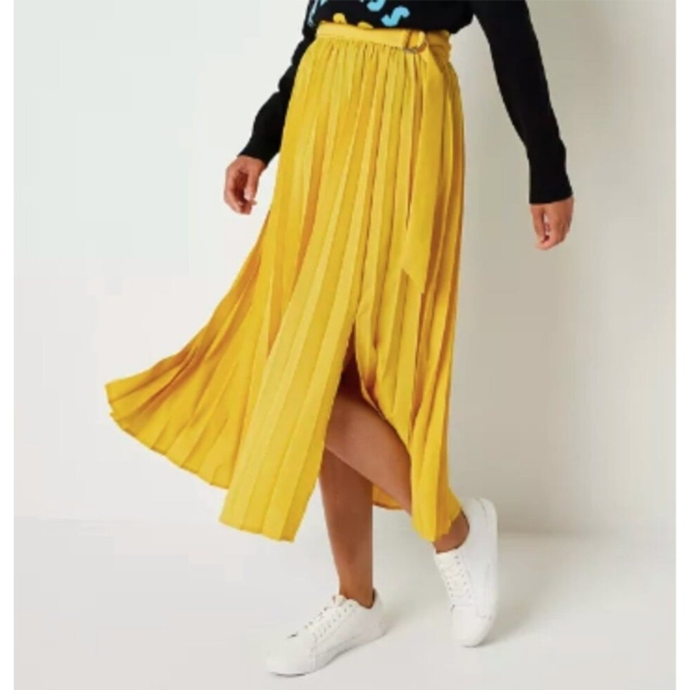 Abbott Elementary Pleated Skirt Slit Front Belted Yellow 3X NWT $54‎